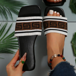 Greek Key Designer Slide Sandals