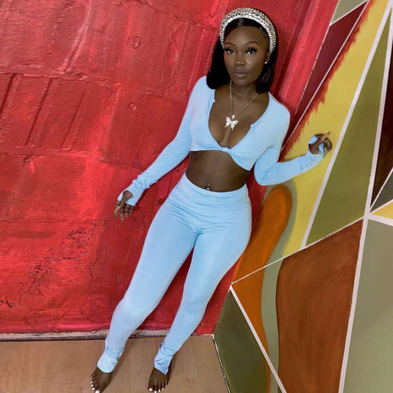 Ice Blue Cutout Two-Piece Set