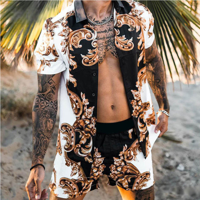 Men’s Luxury Printed Short Sleeve Shirt & Shorts Set