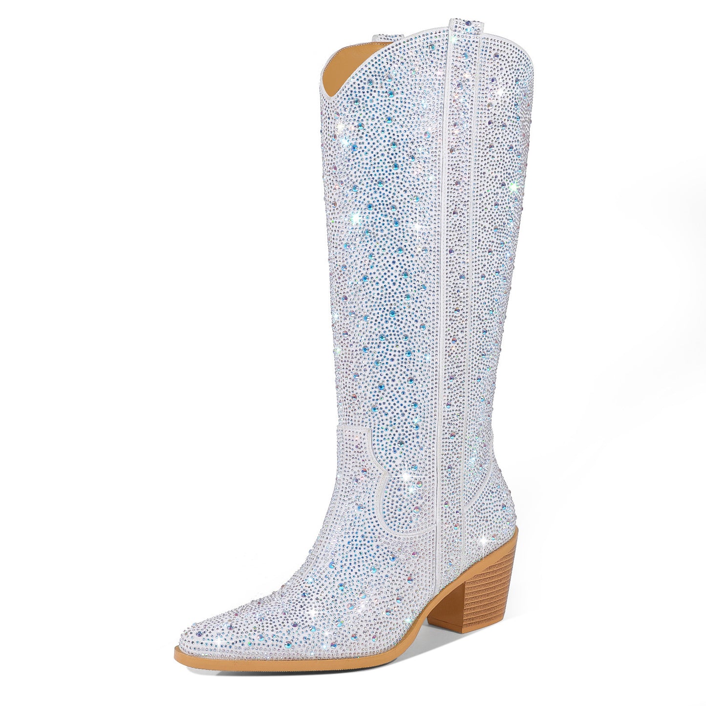 Rhinestone Knee-High Western Boots