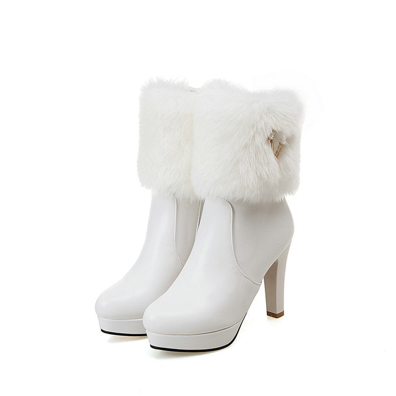 Blush Fur Trim Platform Ankle Boots