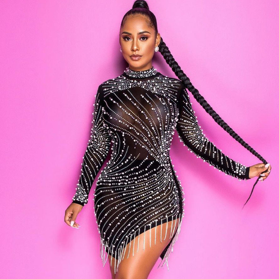 Pearl Illusion Bodycon Mini Dress