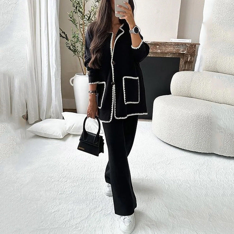 Classic Contrast Trim Knit Lounge Set