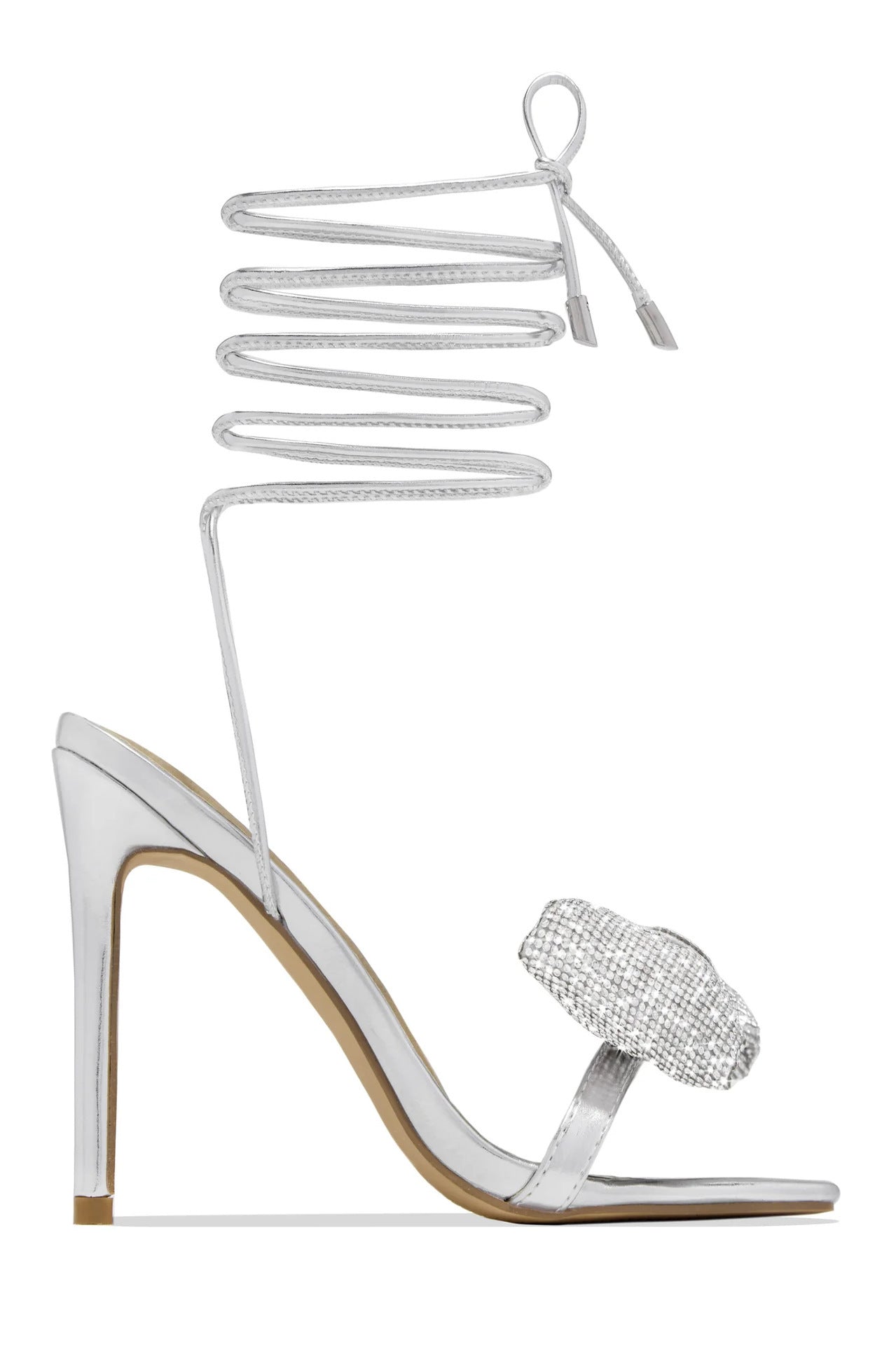 Crystal Bow Lace-Up Stiletto Heels