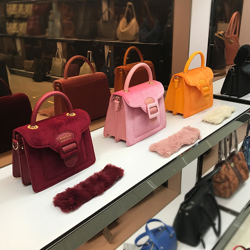 Burgundy Velvet Mini Top-Handle Crossbody Bag