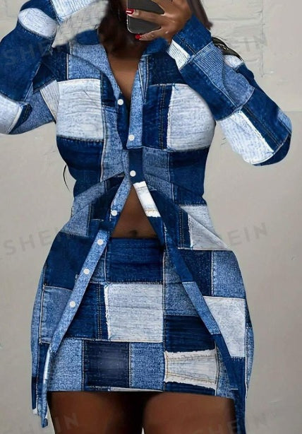 Denim Doll Patchwork Skirt Set