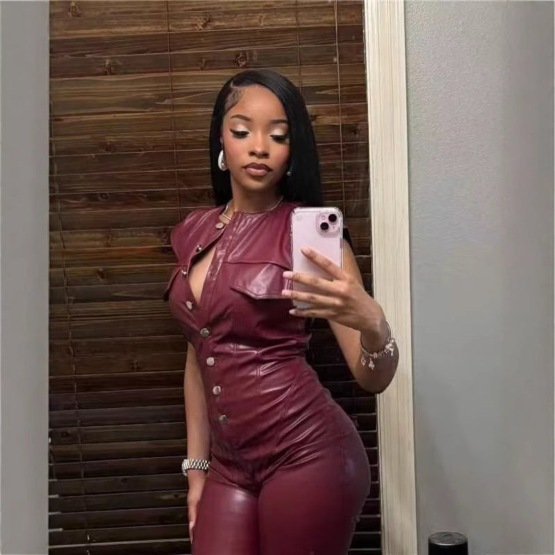 Women's Leather Jumpsuit