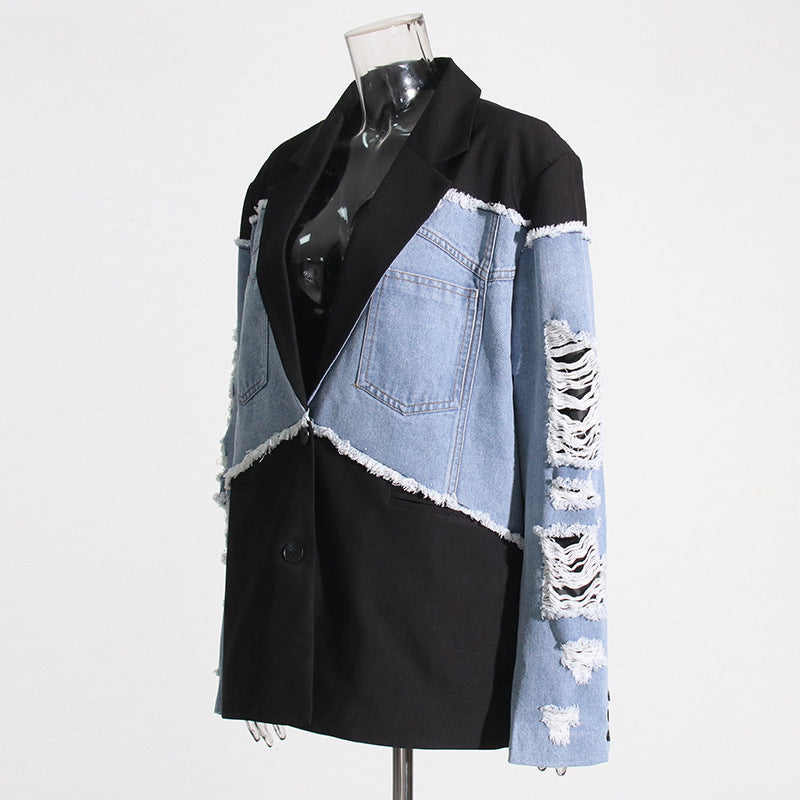 Denim Splice Oversized Blazer
