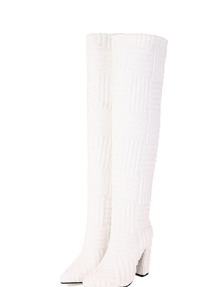 Textured Knit Thigh-High Stiletto Boots