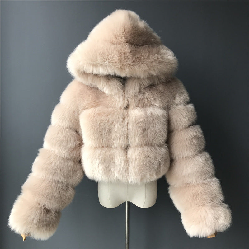 Short Hood Fox Fur mink Coat