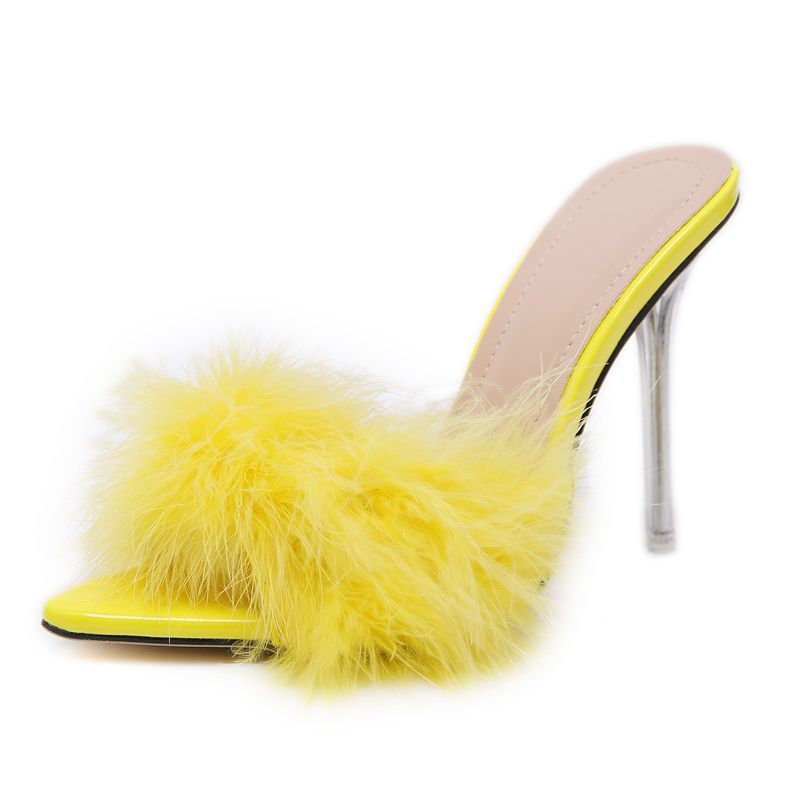 fur high-heeled slippers