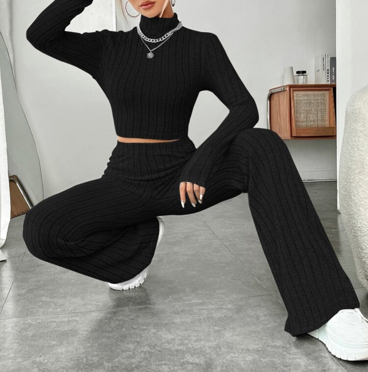 The Snatched & Cozy Ribbed Wide-Leg Set