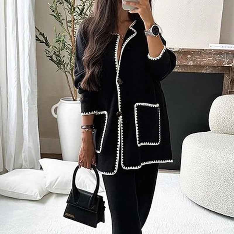 Classic Contrast Trim Knit Lounge Set