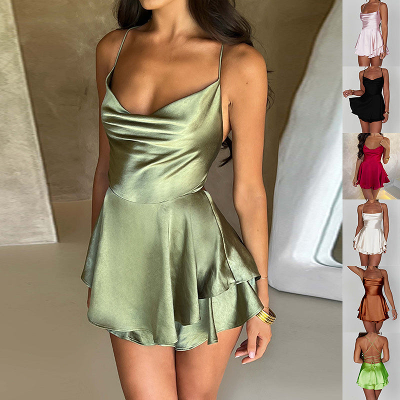Satin Muse Cowl Mini Dress
