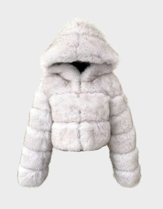 Short Hood Fox Fur mink Coat