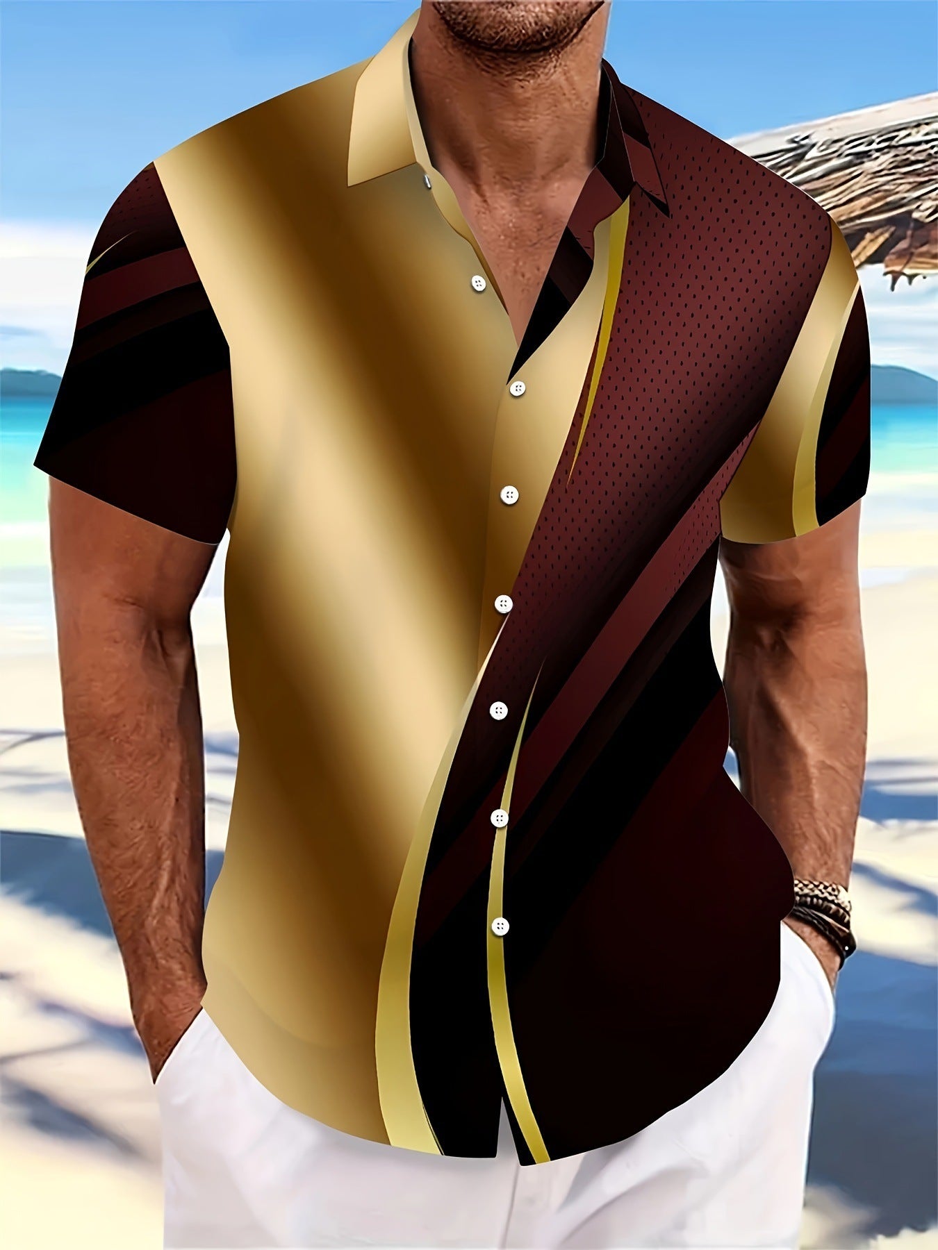 Resort Luxe Colorblock Button-Up Shirt
