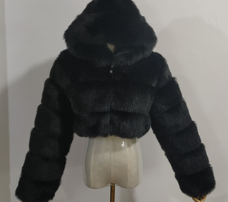 Short Hood Fox Fur mink Coat