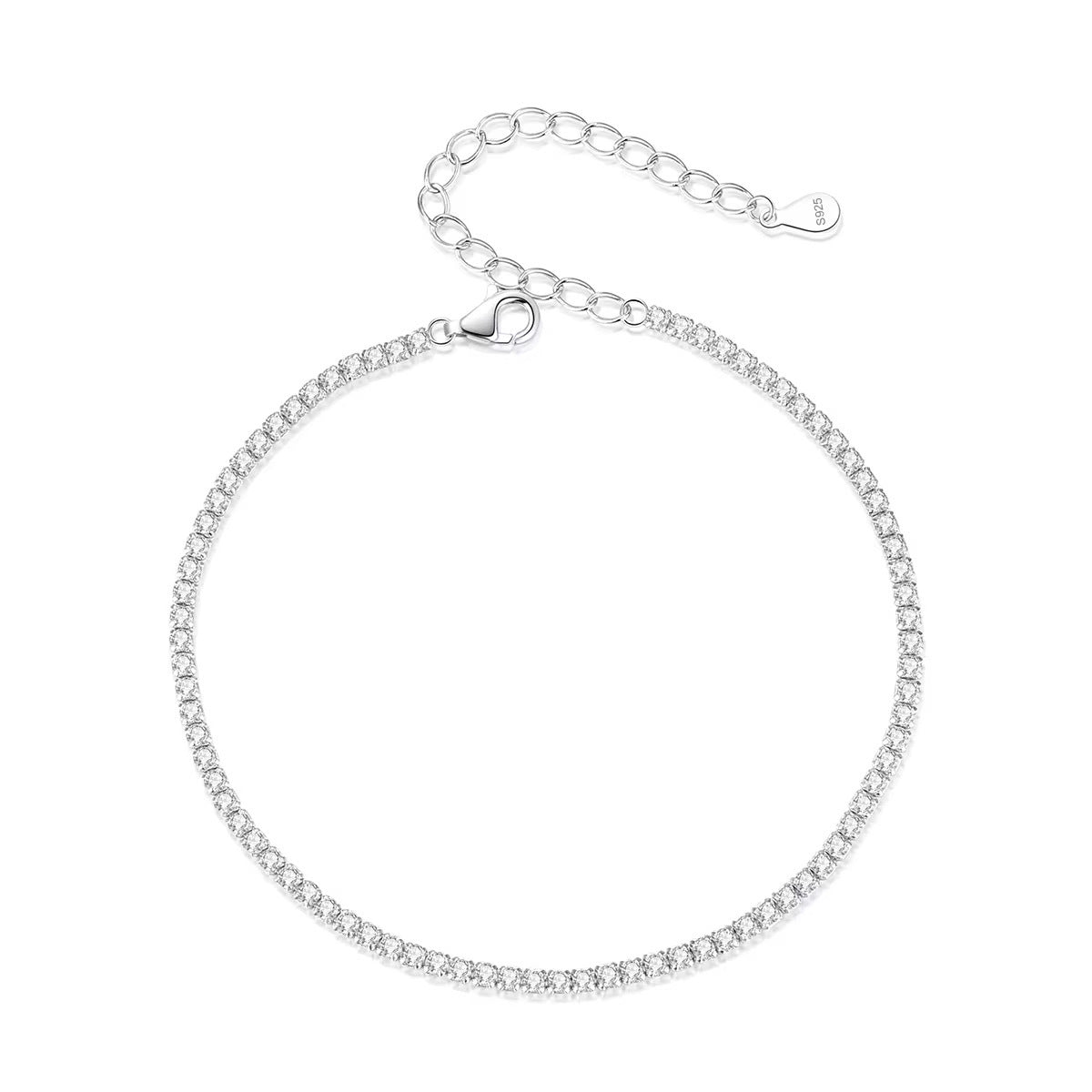 Elegant Silver Tennis Bracelet - Dainty Sparkling Crystal Chain
