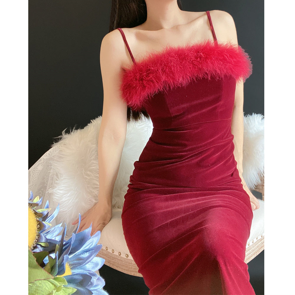 Ostrich Fur Collar Slim-fit