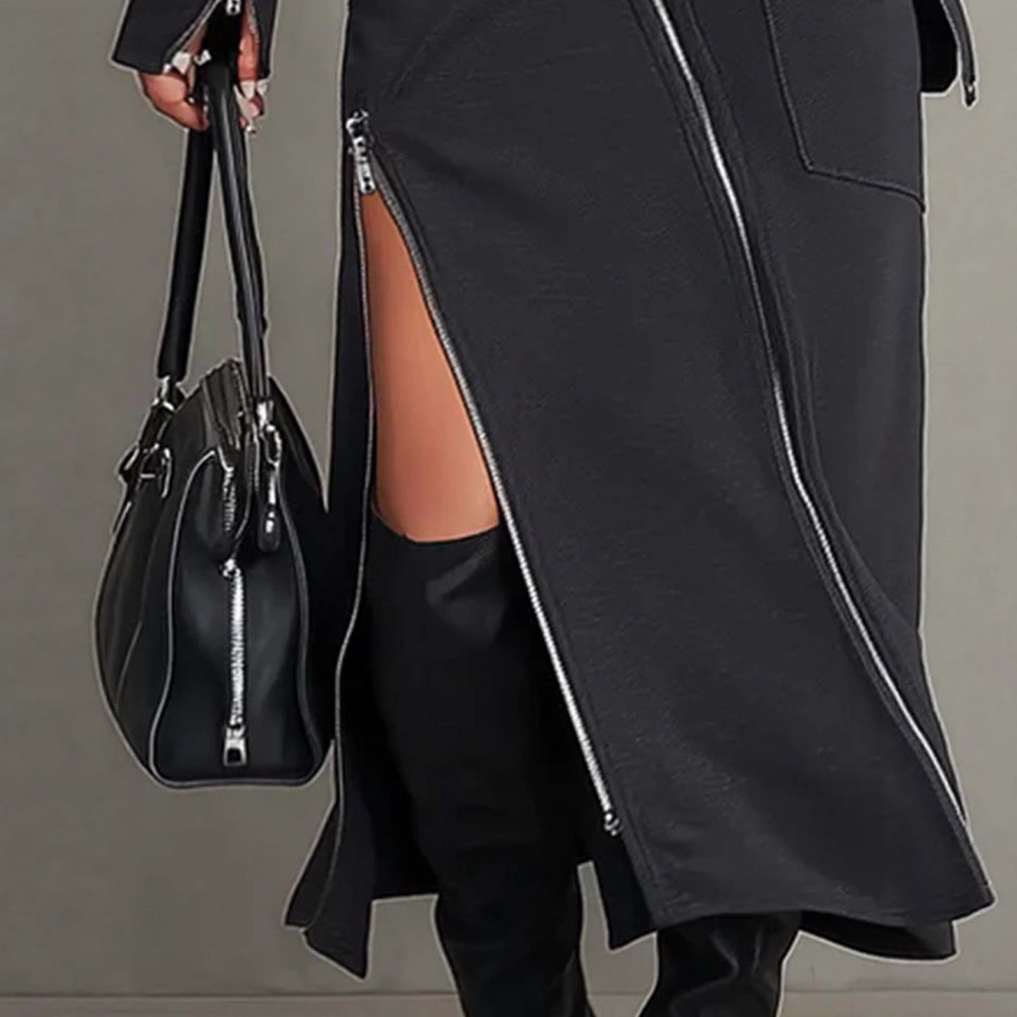 Midnight Edge Zipper Maxi Dress