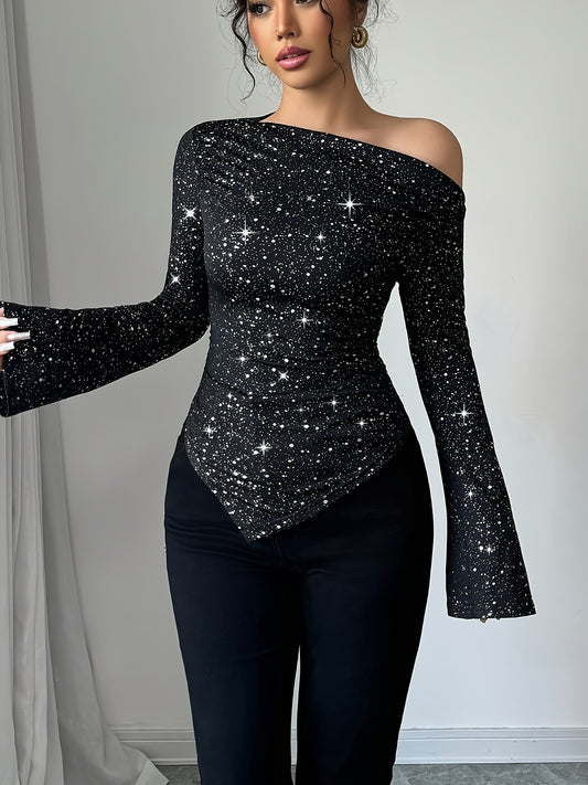 Midnight Sparkle One-Shoulder Top