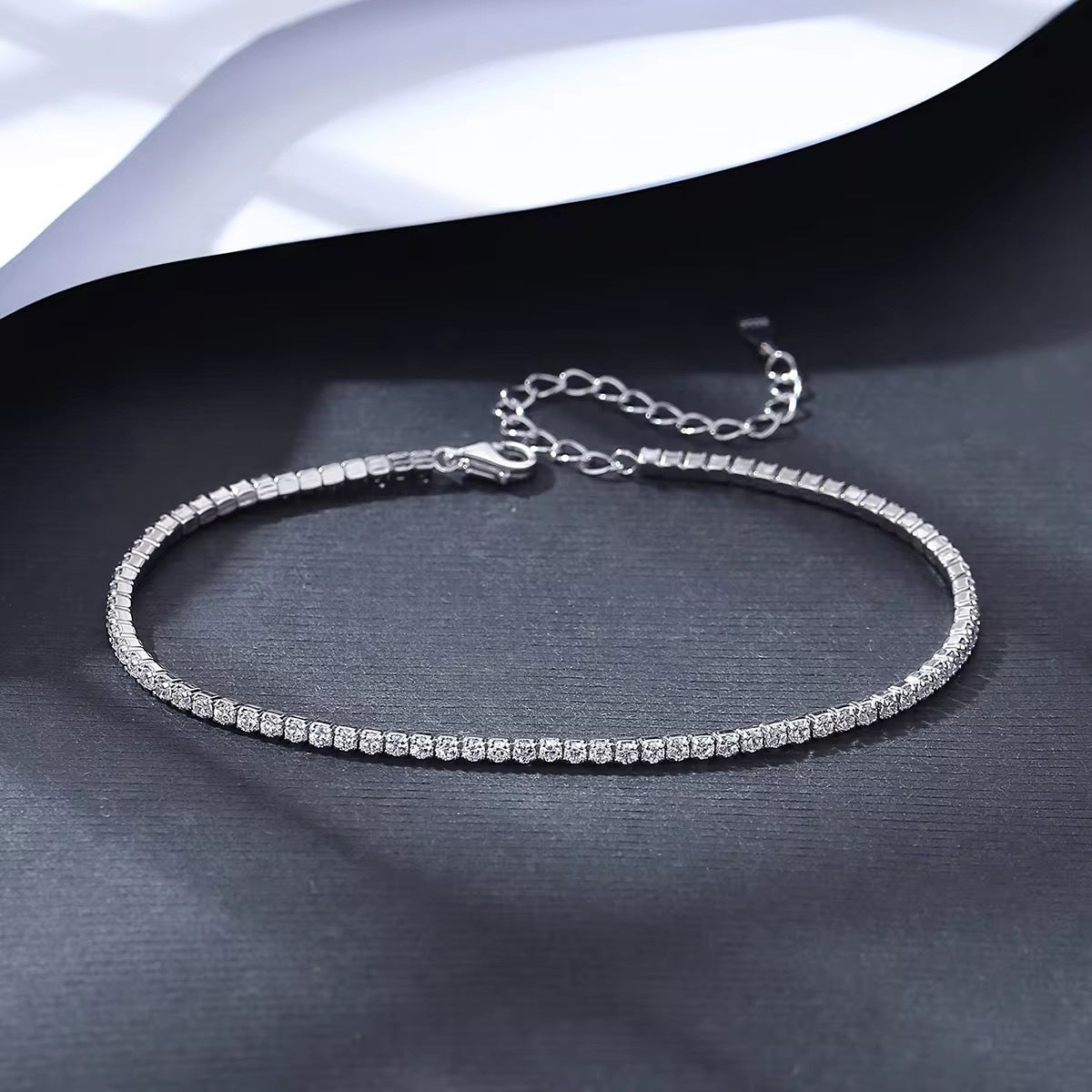 Elegant Silver Tennis Bracelet - Dainty Sparkling Crystal Chain