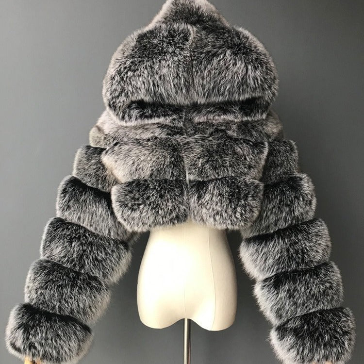 Short Hood Fox Fur mink Coat