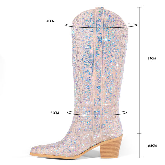 Rhinestone Knee-High Western Boots