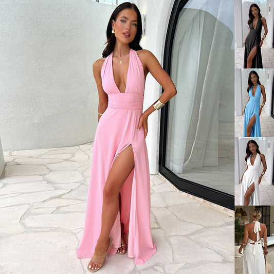 Blush Goddess Halter Maxi Dress