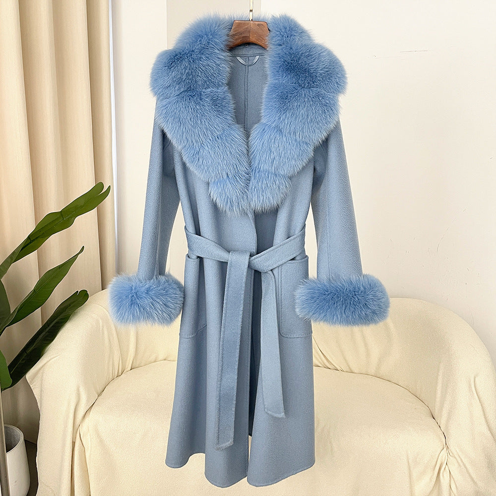 Double-sided Water Ripple Woolen Coat For Women