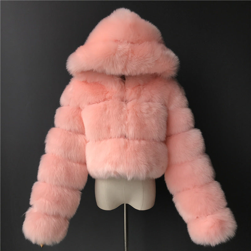 Short Hood Fox Fur mink Coat