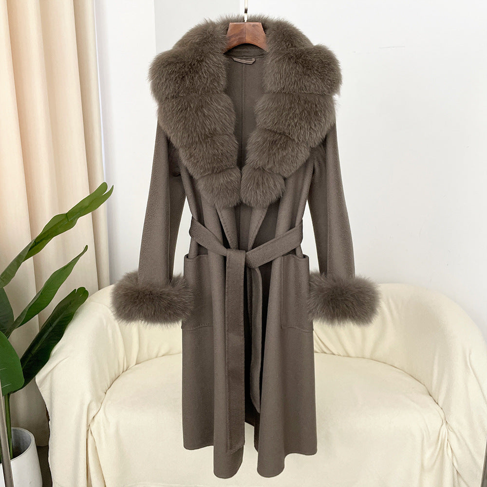 Double-sided Water Ripple Woolen Coat For Women