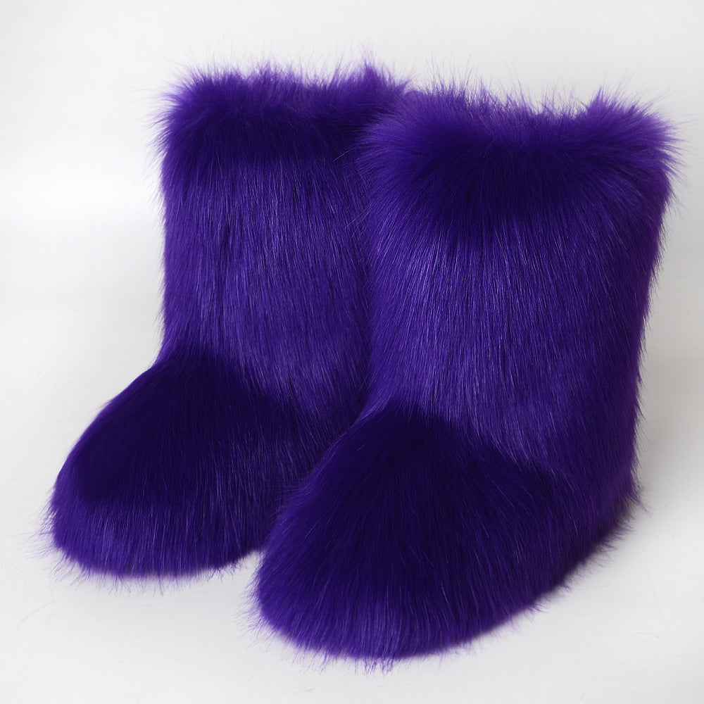 Women's Shoes Fox Fur Boots Fleece Snow Boots