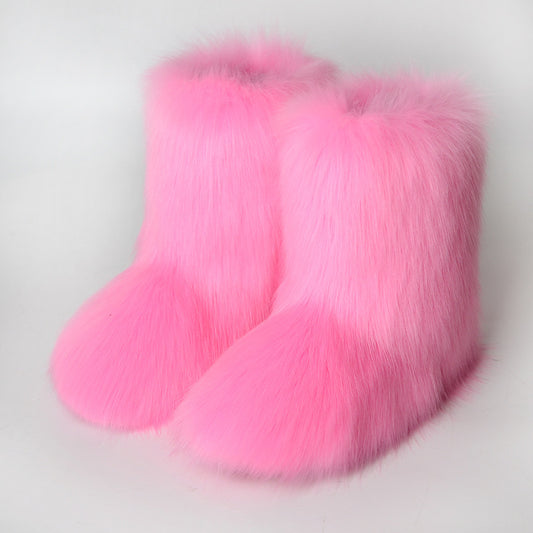 Women's Shoes Fox Fur Boots Fleece Snow Boots