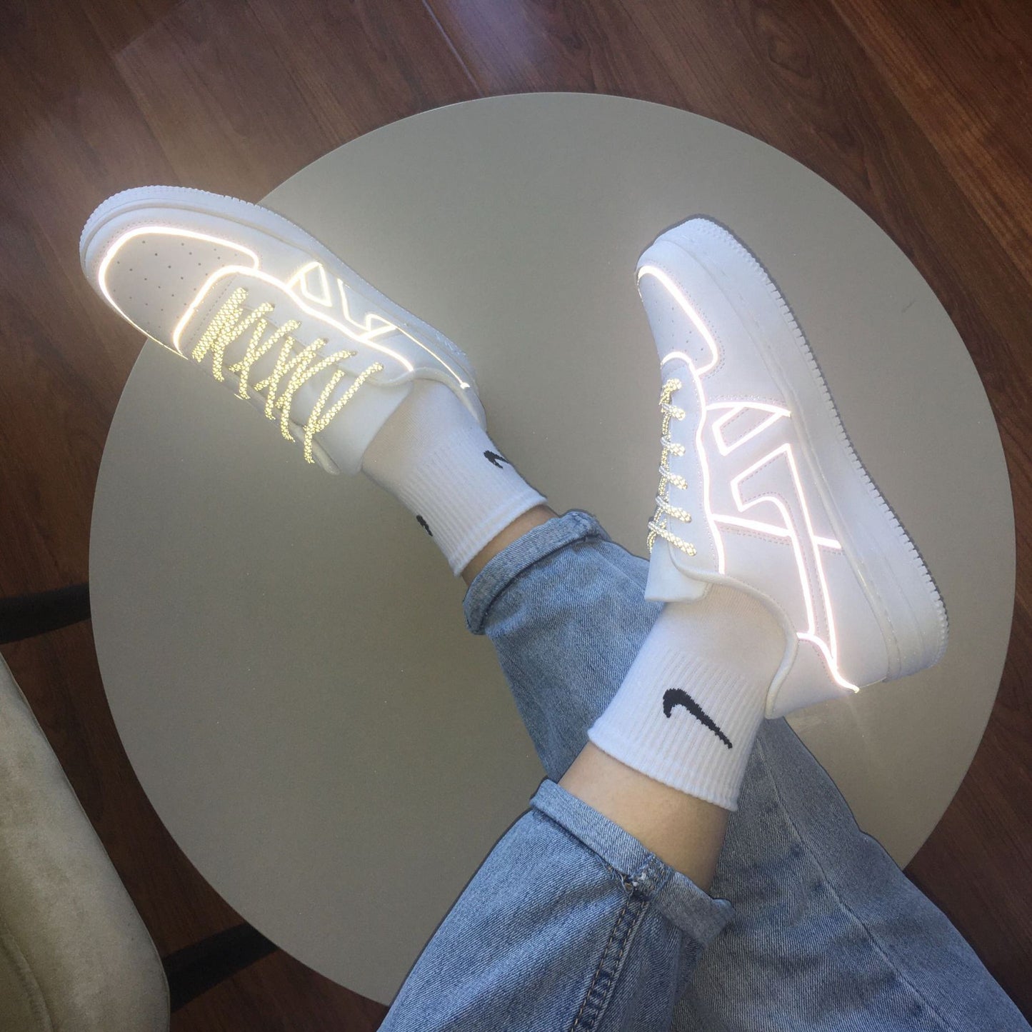 Reflective White Shoes For Men And Women Sneakers