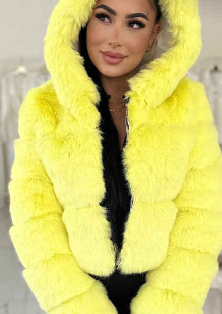 Short Hood Fox Fur mink Coat