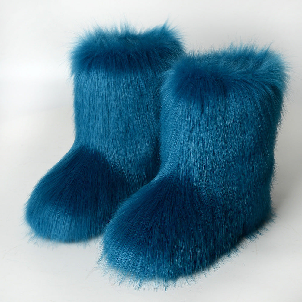 Women's Shoes Fox Fur Boots Fleece Snow Boots