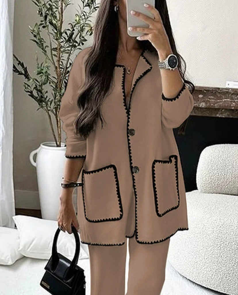 Classic Contrast Trim Knit Lounge Set