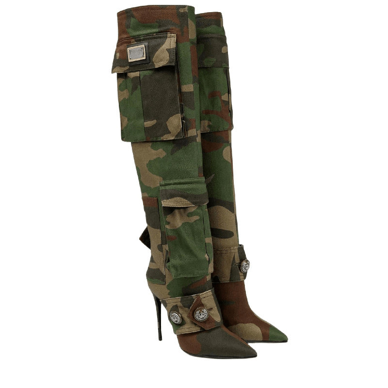 Camouflage Stiletto Over-the-knee Pointed High Heels