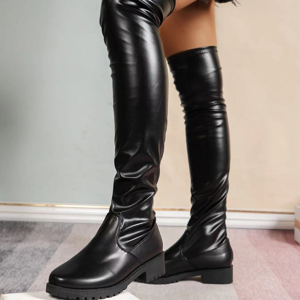 Over-the-knee Stretch Low Heel Boots