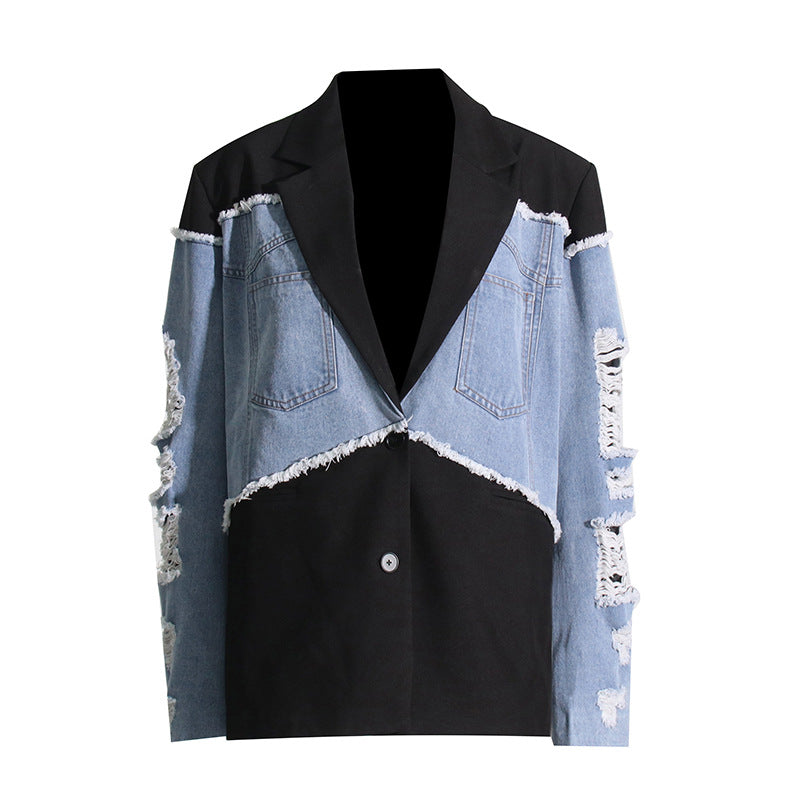 Retro And Trendy Denim Patchwork Jacket