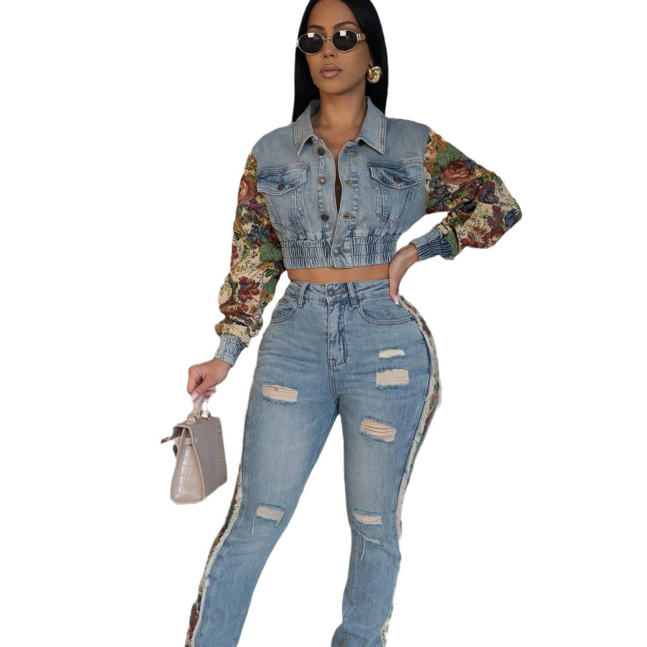 New Retro Jeans Women's Fashion Side Lace Suit