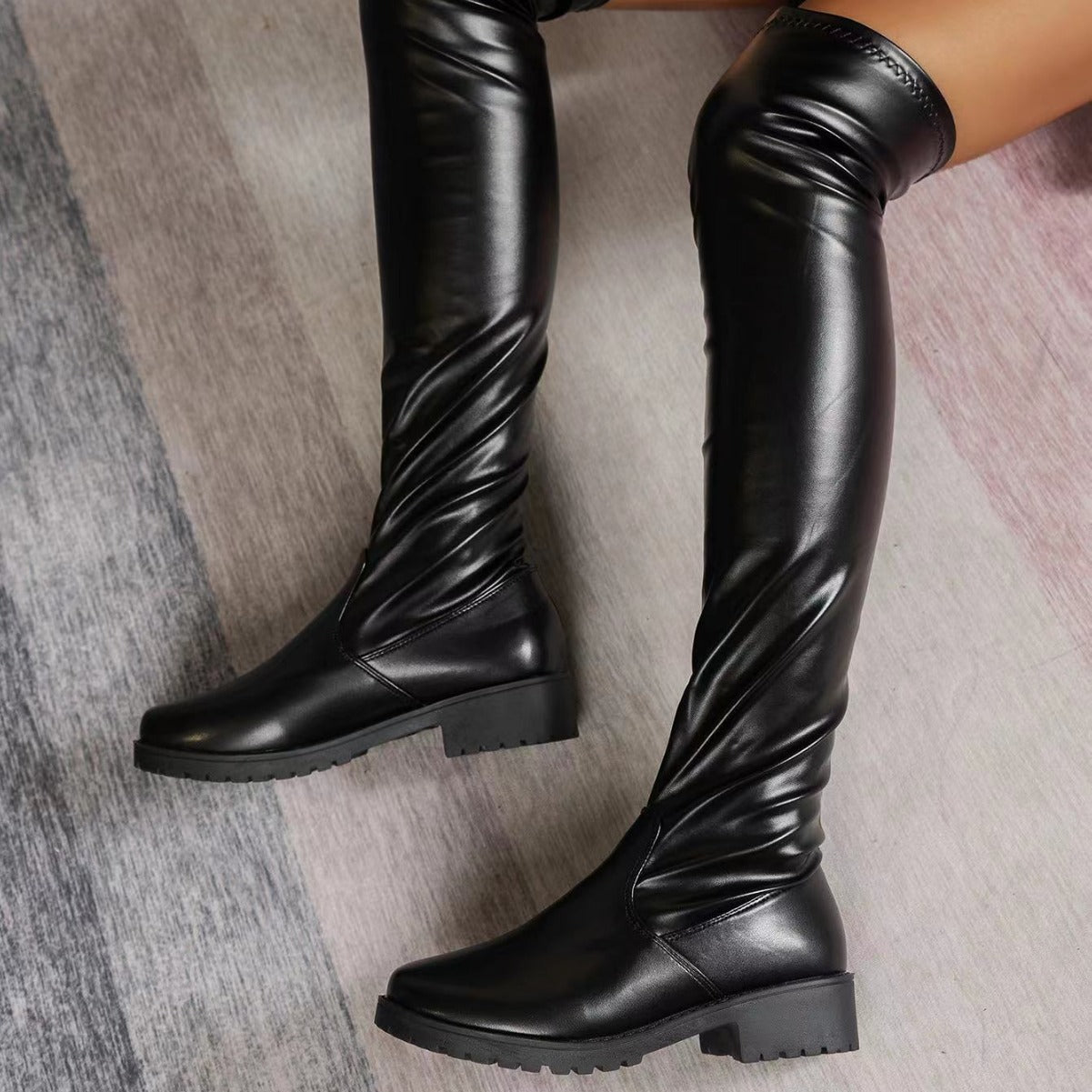 Over-the-knee Stretch Low Heel Boots