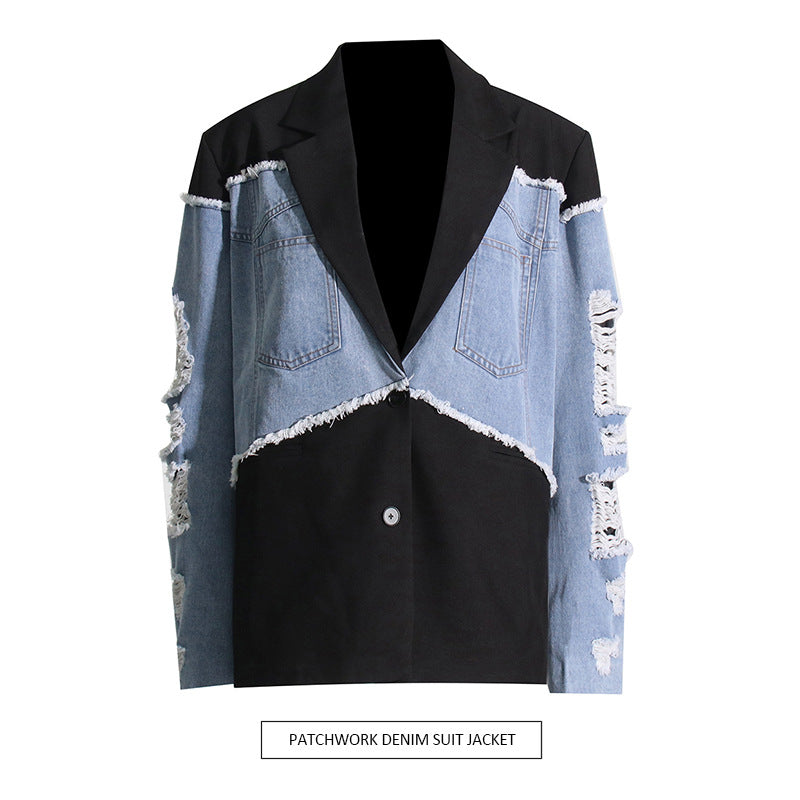 Retro And Trendy Denim Patchwork Jacket