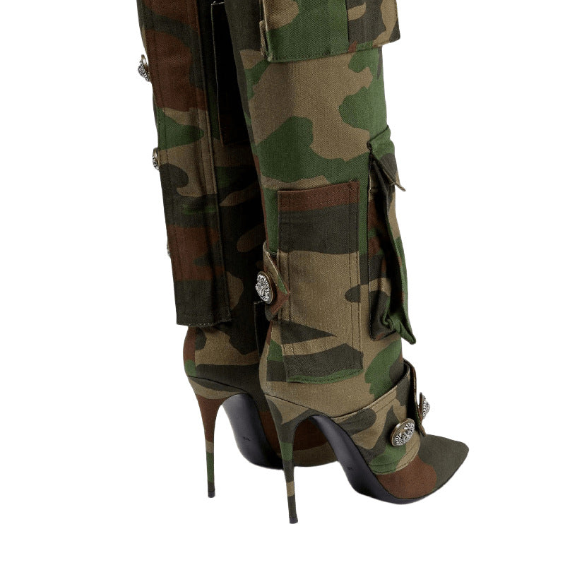 Camouflage Stiletto Over-the-knee Pointed High Heels