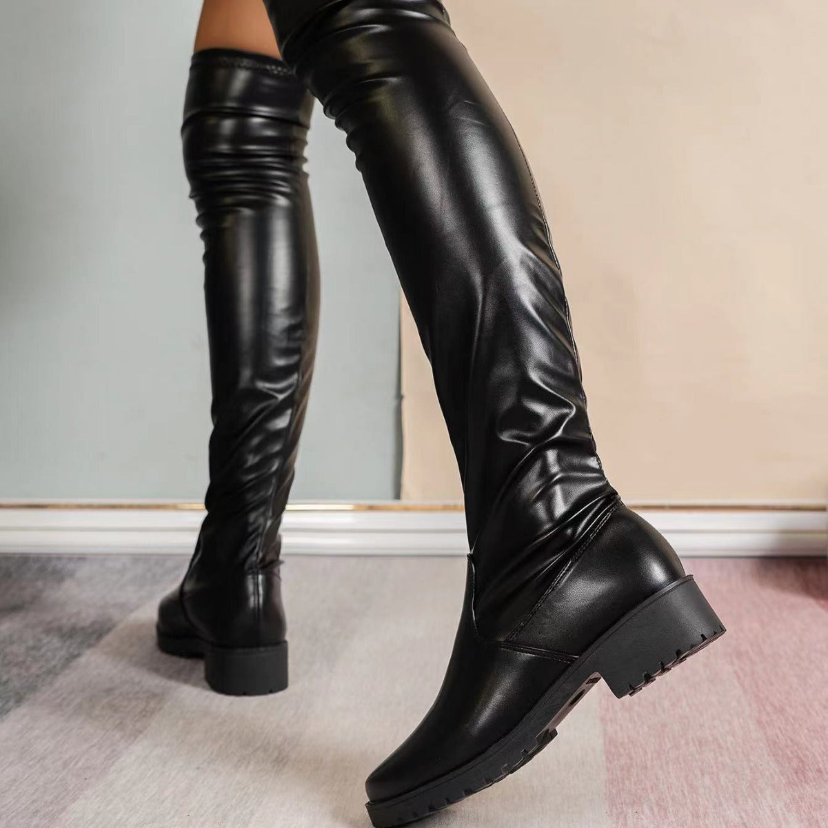 Over-the-knee Stretch Low Heel Boots