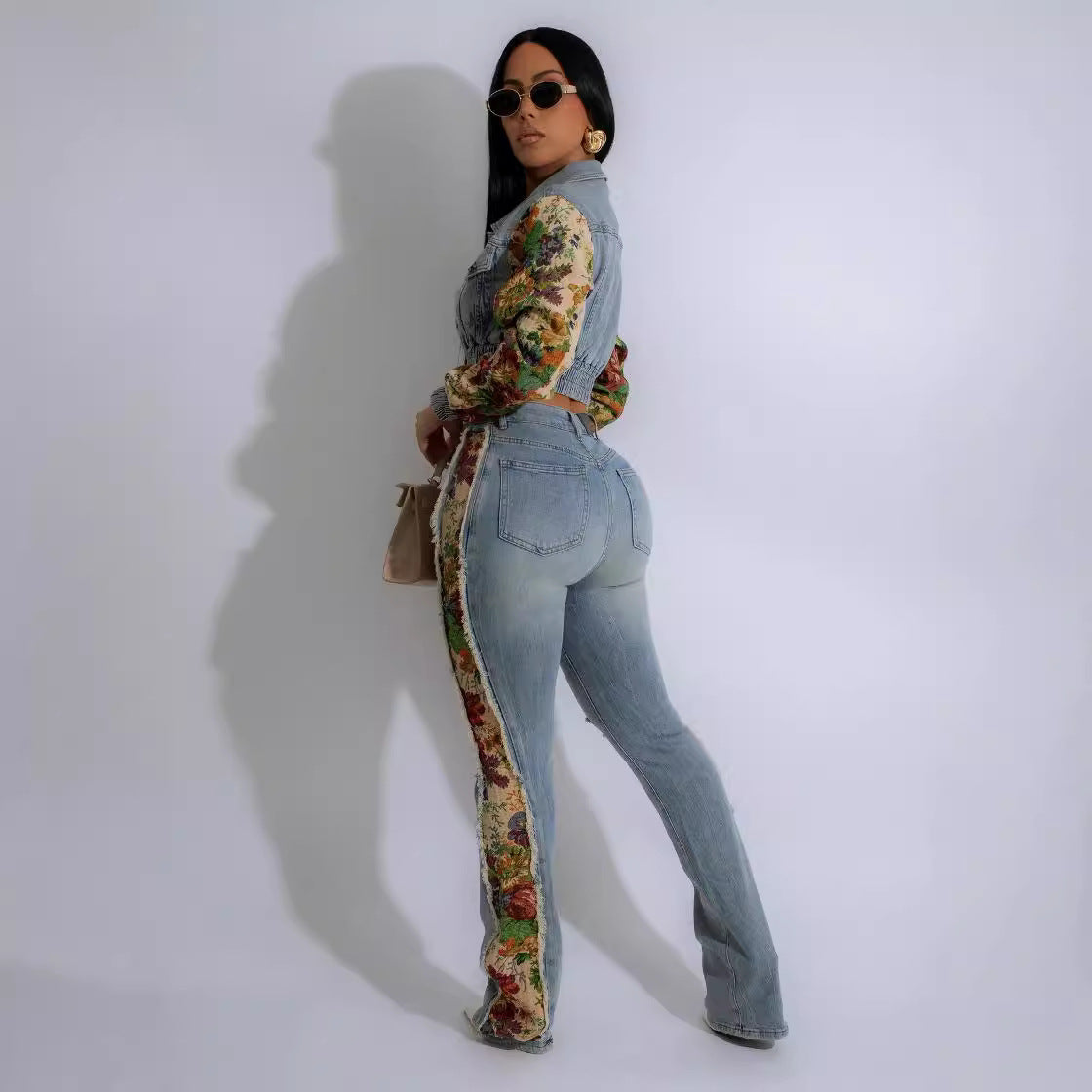 New Retro Jeans Women's Fashion Side Lace Suit