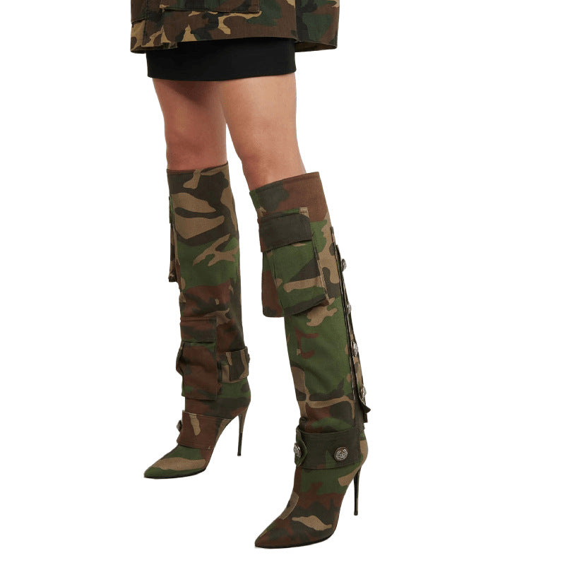 Camouflage Stiletto Over-the-knee Pointed High Heels