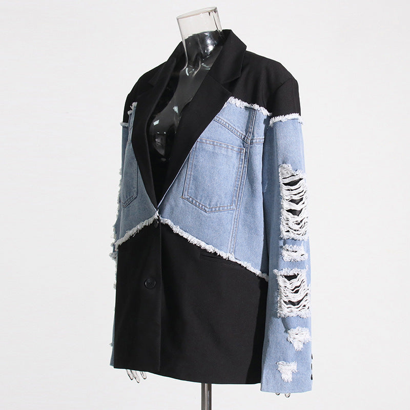 Retro And Trendy Denim Patchwork Jacket