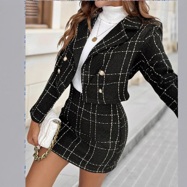 Parisian Plaid Two-Piece Skirt Set